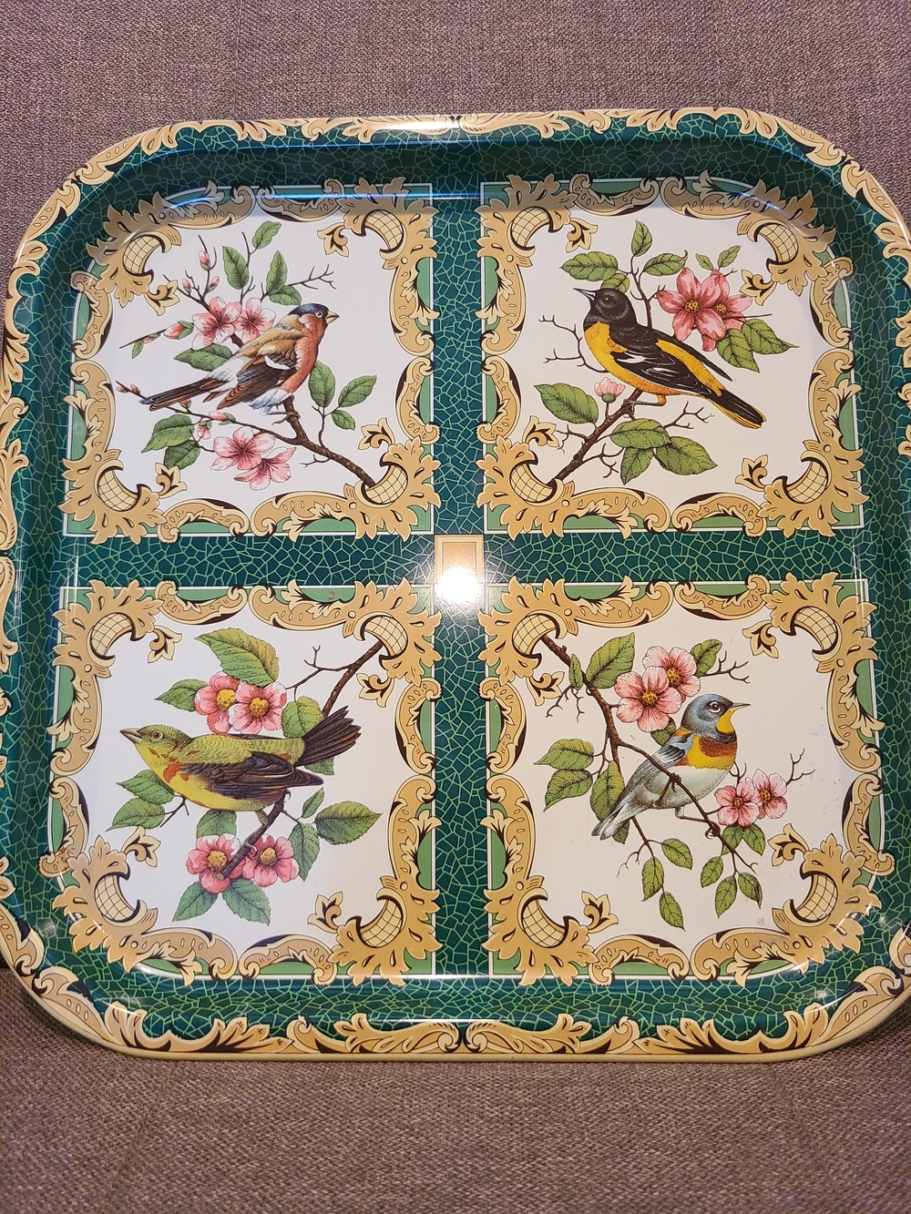 Vintage Daher Decorated Ware metal serving tray made in England 1960s - Birds